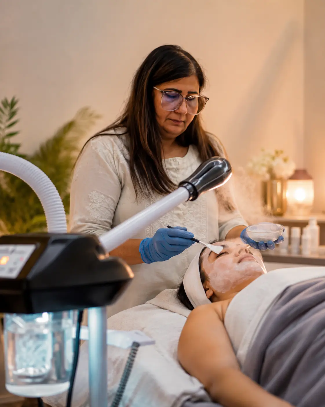Ghazala Bajwa performing a facial treatment at Beauty By Lala in Lodi, New Jersey